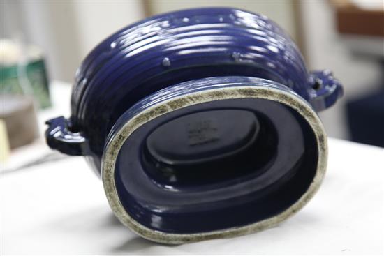 A Chinese Imperial blue glazed ritual offering vessel (gui), moulded Qianlong seal mark and of the period (1736-95), 28.5cm wide